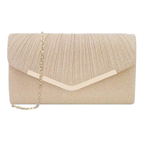 XFSRG Clutch Damen Glitzer Kleine Envelope Tasche Elegant Brauttasche Abendtasche mit Abnehmbarer Kette für Hochzeit Party Abschlussball(Champagner)