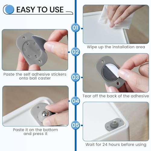 Image of TRVL FIELDER Self Adhesive Caster Wheels, Rollers for Kitchen Appliances, 360 Swivel Mini Universal Wheel Roller Casters, Sticky Pulley for Trash Can, Storage Box, Small Furniture (Gray - 24 Pcs)