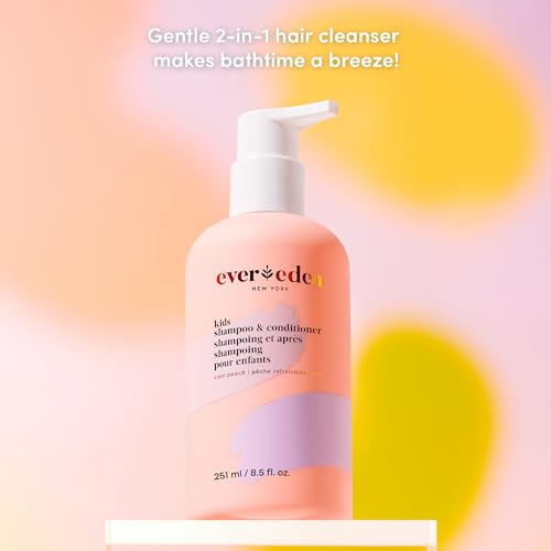 Image of Evereden Mini Kids Shampoo and Conditioner 2-in-1: Cool Peach, 1.7 fl oz. | Vegan, & Gentle Care for Kids | Toddler Shampoo and Conditioner for Healthy Scalp & Hair | Travel Size | Age 4+