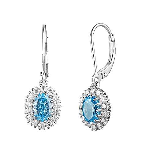 Doveggs Center 2Ct 5X7Mm Blue Color Oval Crushed Ice Cut Cz Gemstone Simulated Diamond Halo Moissanite Leverback Drop Hoop Earring K Gold Quality Silver Earrings For Women #TOP10