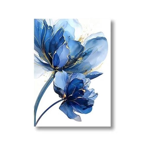 Tableau Déco Nature Feuille d'or Bleue 30x40cm pour Salon Modern