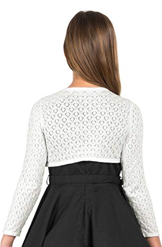 Bolerose Girls Long Sleeve Pointelle Knit Childrens Kids Bolero Shrug (Off-White, 7-8 Yrs) #TOP4
