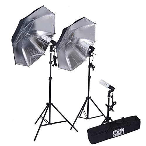 Tableclothsfactory 600 Watt Professional Photography Photo Video Portrait Studio Day Light Black/Silver Umbrella Continuous Lighting Kit