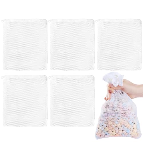 Filter Mesh Bag for Aquarium - 5X Fish Tank Aquarium Filter Bag Reusable - Freshwater and Saltwater Water Purification Accessory Zipper Closure for Zeolite, Peat