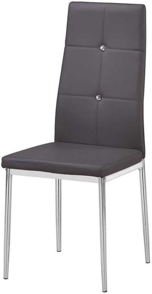 Bowery Hill Modern Dining Side Chairs, Black Bi Cast Faux Leather Upholstery, Chrome Legs, Tufted Back with Crystal Studs, Set of 2, 16"W x 15"D x 38"H, Engineered Wood Construction for Dining Room