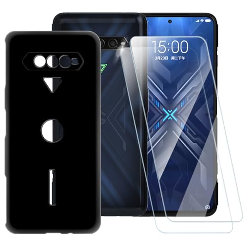 ESACMOT Funda negra pura compatible con Xiaomi Black Shark 4 + [2 unidades] Protector de pantalla de vidrio templado, funda a prueba de golpes para Xiaomi Black Shark 4 Pro (6.65 pulgadas)