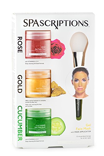 SPAscriptions ROSE, GOLD, CUCUMBER Gel Face Mask with Mask Applicator (3 packs) 1.7 FL OZ Each