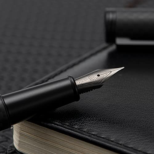 Image of HONG DIAN 1861 Fountain Pen, Long Blade Nib, Black Carbon Fiber Design with Converter and Metal Pen Case Set