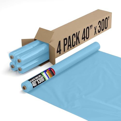 Exquisite Party Solids Aqua Plastic Table Cover Roll 4 Pack 40" X 300' Table Cloth Plastic Cover Roll - Premium Quality Thick 0.5 MIL Banquet Rolls - Disposable Tablecloth Rolls