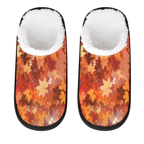 Hsnar Maple Fall Leaves Non Slip House Slippers for Women Indoor Slippers for Men Soft House Shoes Spa Slippers, M