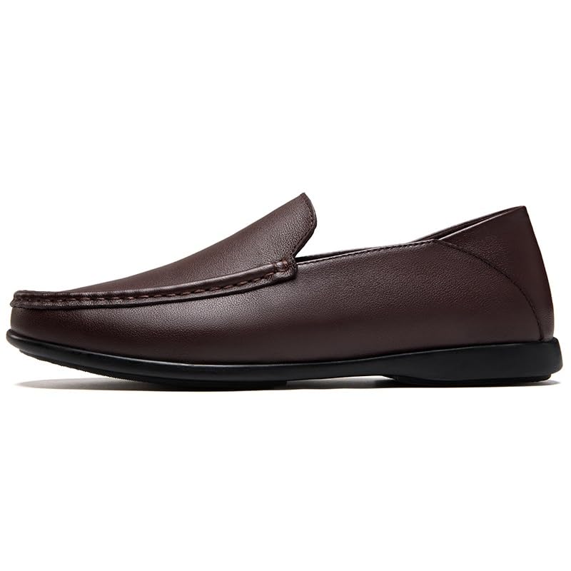 Men's Loafers Solid Color Round Toe Leather Loafer Shoes Comfortable Flat Heel Anti-Slip Prom Outdoor Slip-on2