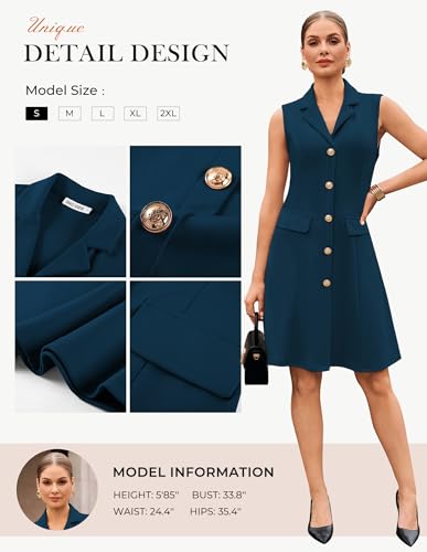 Image of GRACE KARIN Work Dresses for Women 2026 Sleeveless Button Business Midi Dress Notch Lapel V Neck Formal Office A Line Dresses