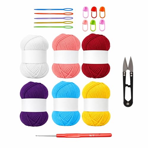 Image of Nibras DIY Crochet Kit for Beginners | Complete Crochet Supplies with Acrylic Yarn, Hook, Needle & Accessories (Set of 6 Yarn)