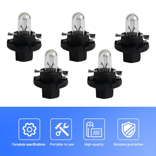 awlbed 5 PCS Car 12 V 1.2 W Dashboard Light Bulbs, BX8.4d Durable T5 Small Bulbs, Car Light Bulb Replacement Parts, Universal for Car and Motorcycle Dashboard Lights (White #DB501)