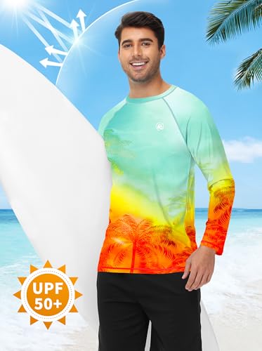Image of AOBUTE Mens Long Sleeve Swim Shirt Quick Dry Sun Protection Rash Guard