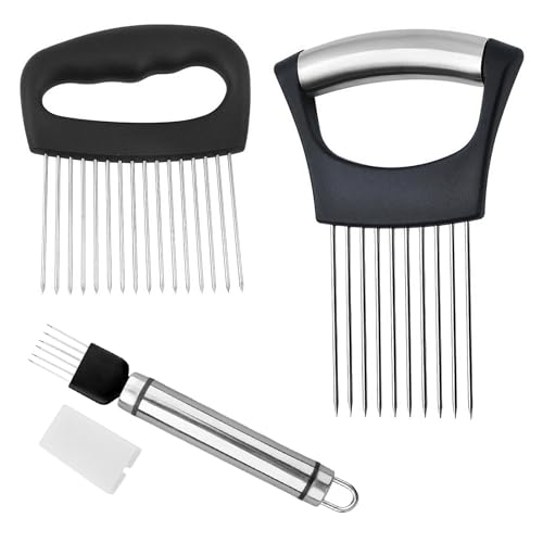 Onion Holder for Slicing Extra-Large Vegetable Chopper Tool Kit with 16 Long Needles and 10 Long Needles, Kitchen Gadget for Tomatoes Potatoes Meat Tenderizer Shred The Spring Onions(2PCs)