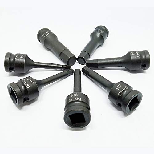 Henniu 7 pçs Conjunto de bits de soquete de impacto 3/8 pol. Aço cromado molibdênio Chave hexagonal