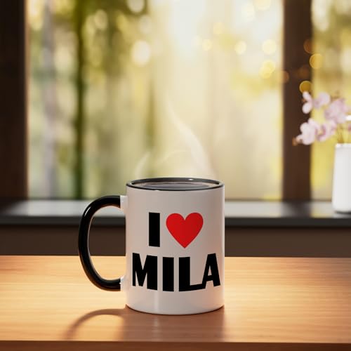 Taza de Cerámica I Love Mila, Negro y Blanco miniatura 3