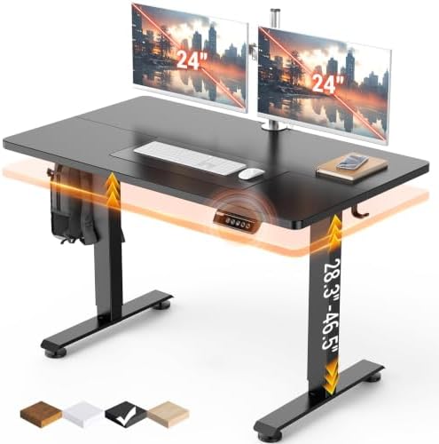 Veken 47.2 Inch Large Electric Standing Desk, Gaming Table, Black | Height Adjustable Sit Stand Up Computer Tables for Home Office, Study , Writing, Suit students, employees and group work