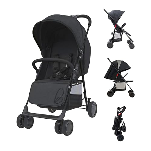 Silla de Paseo Ultraligera y Compacta para Bebé con Capota Extensible, Arnés 5 Puntos y Freno Trasero, Carrito de Paseo Ligero y Seguro desde el Nacimiento – Asalvo NOVA Negro