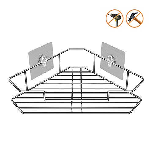 ANLIOTE Bathroom Corner Shelf Adhesive Shower Storage Rust-Free Stainless Steel Accessories,No Drilling Shower Caddy Basket Wall Mounted for Bath Tidy and Kitchen Organizer