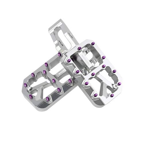 Woodniu Racein Dirt Bike Foot Pegs for Surron Ultra Bee,Aluminum Alloy Color Nail Suron Pedals for Ultrabee Motorcycle,Wider Non-slip Ebike Rest Footpegs,Silver Body with Purple Spikes