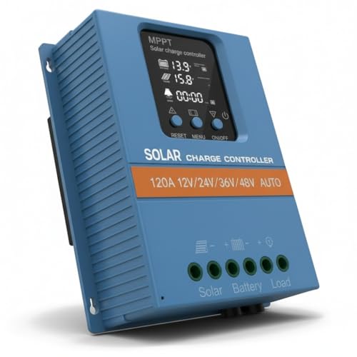120A Solar Charge Controller 12V 24V 36V 48V Intelligent Recognition LCD Display Battery Intelligent Regulator Maximum 100V Input Dual USB for Lead Acid/Lithium Battery