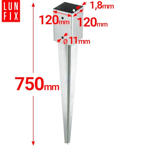Einschlag-Bodenhülse für Holzpfosten | Feuerverzinkt | für Zäune & Gartenprojekte | Für 120x120, 100x100, 90x90, 70x70, 45x45 mm 750 mm und 550 mm Länge – Bild 3