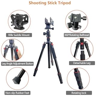 Adjustable Hunting Shooting Stick Tripod – Rifle & Pistol Shooting Rest Stand for Gun,Rifles and Crossbows, Tripods with V Yoke & Shooting Saddle Clamp for Hunting Sticks