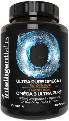 Intelligent Labs Omega 3 Fish Oil | 2250mg Triglyceride Form per 3-Softgel Serving | 1224mg EPA, 816mg DHA, 210mg Other Omega-3s | 120 Softgels | Fishoil Supplement for Men & Women