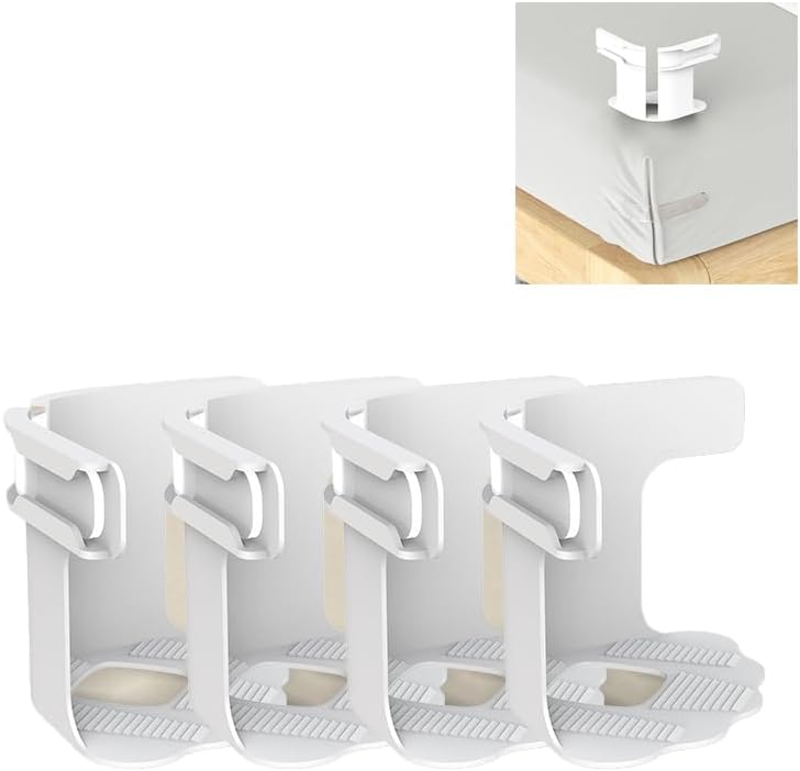 Bed Sheet Clips Keeping Sheets Place, Lock Sheet Holders, Heavy Duty Mattress Straps to Hold Sheets in Place, Durable Anti-Slip Teeth, Transparent Fixing Plate,Fits All Sheet Sizes, Easy Installation