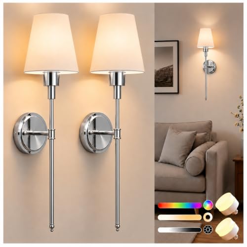 Image of Battery Operated Wall Sconce: Set of 2 Wireless Wall Light 12000mAh