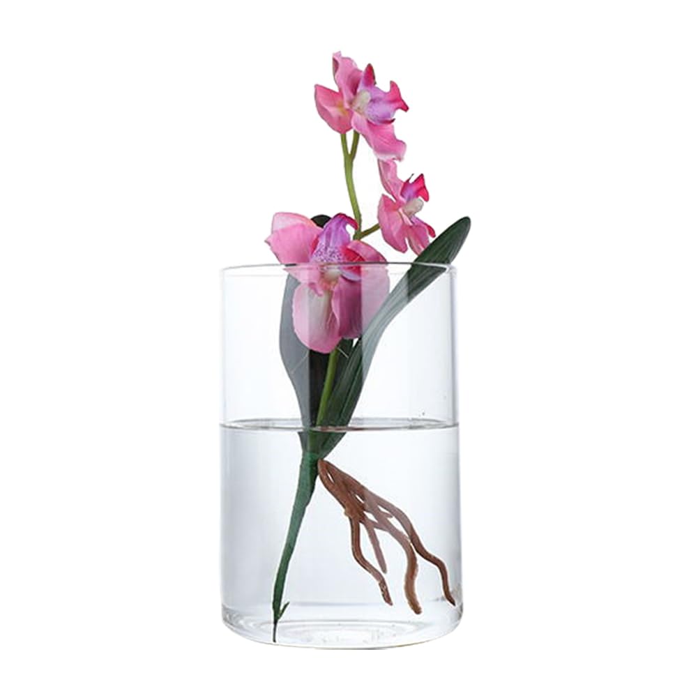 Jarrón cilíndrico de vidrio transparente de 10,2 cm de alto, moderno florero, soporte floral, para flores, flores, flores, contenedor para ramo, portavelas para boda, hogar, oficina, decoración