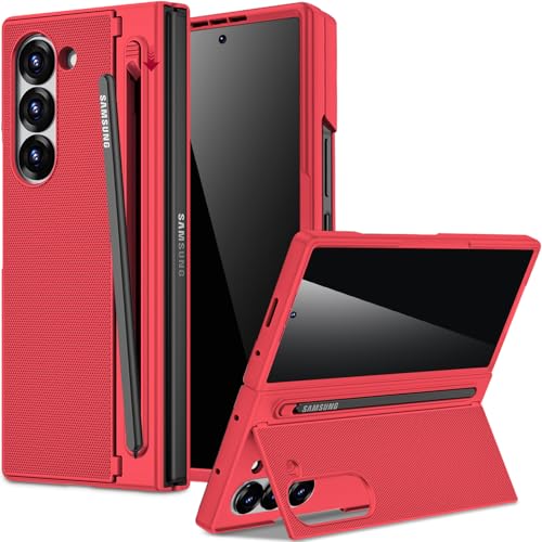 Miimall for Samsung Galaxy Z Fold 6 Case with S Pen Holder Slot [Military Grade Drop] [Built-in Privacy Screen & Invisible Kickstand] Slim Thin Protective Phone Case for Galaxy Z Fold 6 5G Cover Red