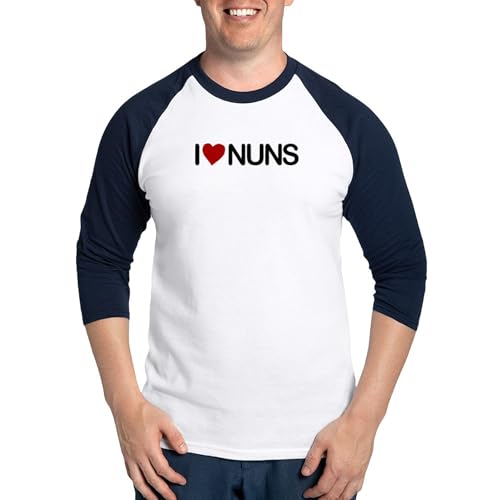 CafePress I Love Nuns Baseball Jersey Men's Cotton Baseball Jersey, 3/4 Raglan Sleeve Shirt Blue/White