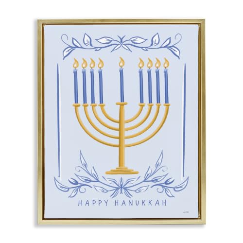 Happy Hanukkah Botanical Menorah, 25 x 31 Inch Canvas in Floater Frame