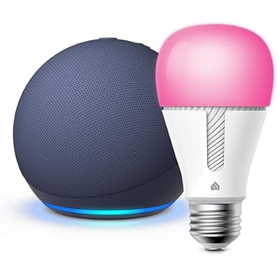 Echo Dot (5th Gen, 2022 release) in Deep Sea Blue bundle with TP-Link Kasa Smart Color Bulb