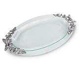 Arthur Court Metal Butterfly Handle Glass Food Serving Party Platter 20 inch x 11.5 inch