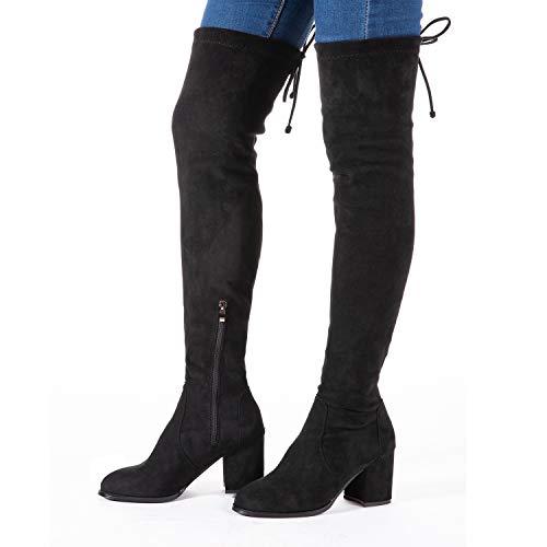 Mtzyoa Over The Knee Boots for Women Black Brown Lace Up Thigh High Suede Long OTK Block Heel Stretch4