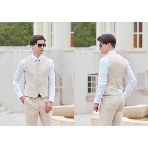 Men's herringbone Linen Suits Beach Wedding Tuxedo Summer Slim Fit Light Weight 3 Pieces4