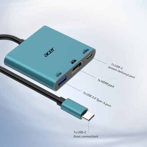 Image of Acer MultiLink 3-in-1 USB-C Hub | 4K HDMI @30Hz | USB 3.0 5Gbps Data Transfer | 100W USB-C Power Delivery Pass-Through | Plug & Play USB-C Adapter for MacBook, Windows Laptop, Tablet & Smartphone