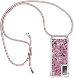 PekaTech Custodia per Cellulare con Corda per Samsung Galaxy S20 FE Case, Liquido Sabbie Mobili Bumper TPU Cover con Collana Practical Stylish/Necklace Cordoncino Cordino Tracolla, Rosa