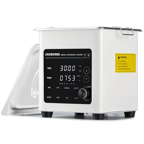 CREWORKS 1.2L Digital Ultrasonic Cleaner, 60W Quiet Ultrasonic Cleaning Machine with Degas Mode and 7 Oscillation Levels, Professional Ultrasound Cleaner with 3 Modes 100W Heater & Timer for Home Use