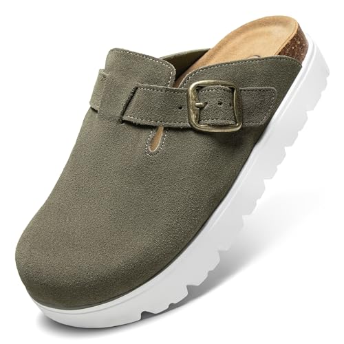 Women's Suede Clogs Non-Slip Potato Shoes Slip-On Mules Platform Sandals with Arch Support Adjustable Buckle