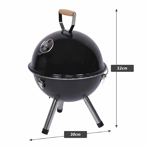 Foto von Nexos - BBQ Minigrill Kugelgrill Ø 29 cm – Kompakt-Holzkohlegrill mit Deckel & Rost – Rundgrill für Garten, Camping, Festival, Balkon – Schwarz – tragbar & leicht