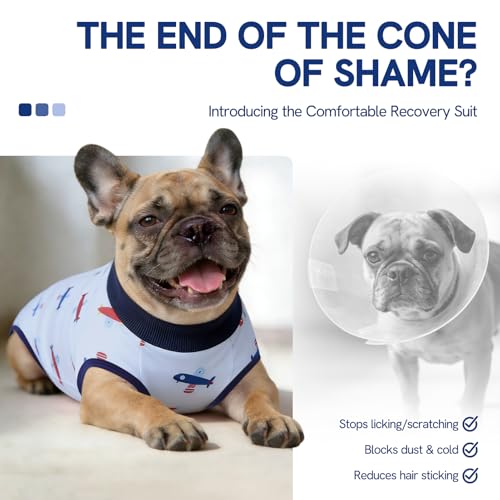 Image of SAWMONG Recovery Suit for Dogs Female Male, Breathable Dog Onesie Body Suit After Surgery Spay Neuter, Professional Pet Surgical Suit, Substitute Pet E-Collar Cone (Blue, XS)