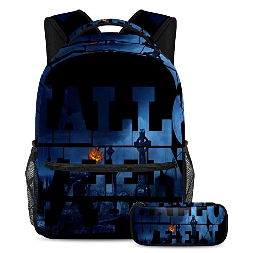 Sac à dos citrouille Halloween avec trousse pour la rentrée scolaire des enfants et adolescents