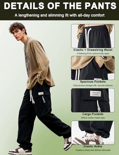 Image of Venzina Men's Techwear Casual Pants, 2-in-1 Straight Leg Waterproof Quick-Dry Joggers, Urban Functional Pants with Contrast Zipper, for Commuting Travel Workout