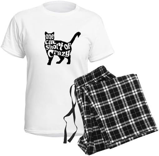 CafePress One Cat Short of Crazy Women's Light Pajamas Women's Novelty Cotton Pajama Set, Comfortable PJ Sleepwear