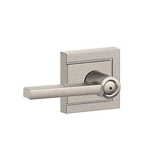 Image of SCHLAGE Latitude Bed /Bath Privacy Door Handle with Lock, Satin Nickel | Interior bedroom or bathroom door lever with push button lock, Reversible, Easy install, Certified durability, Universal fit
